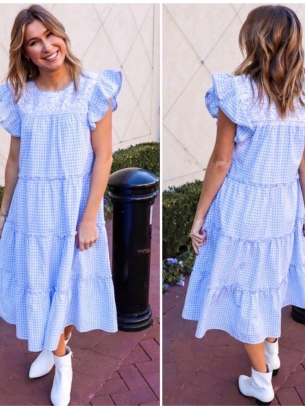 J. Marie Coco Light Blue Embroidered Gingham Midi Dress, Mi golondrina vibes